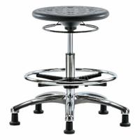 Stool: Polyurethane, Ht Range 19 1/4 in to 27 in, 13 in Seat Wd, 13 in Seat Dp, 5 Glides, 0 Casters (MPN CLR-IPMBSO-CR-CF-RG-BLK). Key specifications — Brand: APPROVED VENDOR; Foot Support: Yes; Base Material: Aluminum; Clean Room Class: ISO 4; ESD-Safe: Not ESD Safe; Number of Casters: 0.