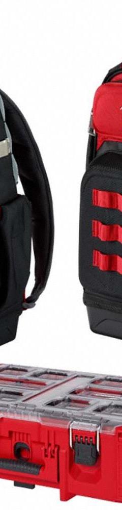 MILWAUKEE PACKOUT Tool Backpack Kit: 18 in W x 9 7/16 in D x 20 3/8 in H, Ballistic Nylon, Red (MPN 48-22-8201 ,48-22-8201 ,48-22-8432). Key specifications — attr1120376: MILWAUKEE; attr1120463: Ballistic Nylon; attr1120464: Red; attr1120343: Attachment Strap for Dolly.