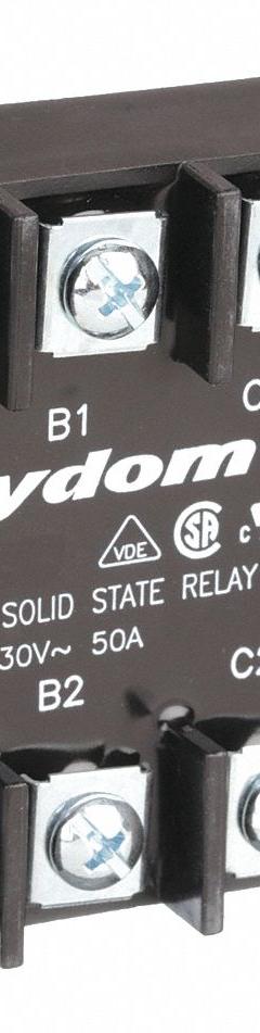 CRYDOM Solid State Relay: Surface Mounted, 50 A Max Output Current, SCR, AC Output (MPN A53TP50D). Key specifications — Brand: CRYDOM; Current Type: AC; Electrical Connection: Saddle Clamp; Screw; Finger Safe: Yes; Input Current: 10 mA; Maximum Output Current without Heat Sink: Not Recommended; Mounting Style: Panel.