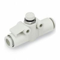 SMC Speed Control Valve: In-Line Fitting, Hex Screw, 1/8 in Valve Body Size, 5/16 in Tube, Brass/PBT (MPN AS2052F-09). Key specifications — attr947203: Brass/PBT; attr947205: SMC.