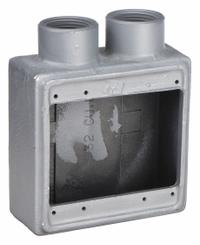 APPLETON ELECTRIC Electrical Box: Iron, Rectangular, 2 Gangs, 1 in Hub Size, 32 cu in Capacity, Gray (MPN FSS-2-100). Key specifications — Color: Gray; Brand: APPLETON ELECTRIC.