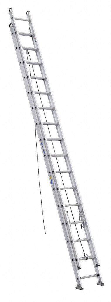 WERNER Extension Ladder: 32 ft Ladder Size, Aluminum, 375 lb Load Capacity, 74 lb Wt - Leg Leveling Lightweight Aluminum Extension Ladders