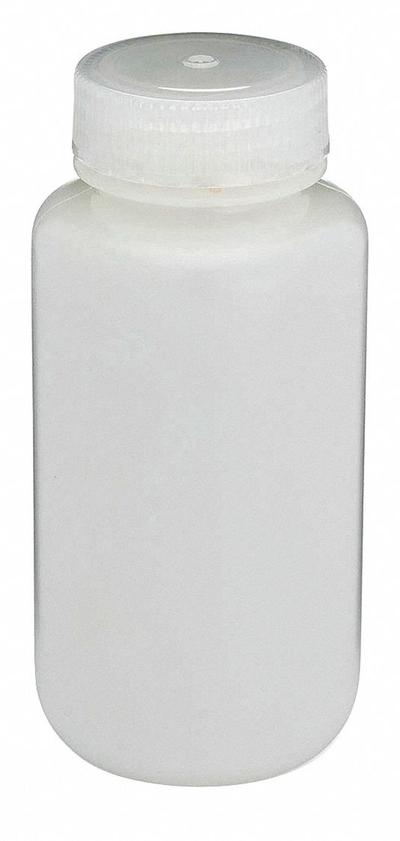 GLOBE SCIENTIFIC Sampling Bottle: HDPE, 250 mL, 8.45 fl oz, Closure Included, Natural - HDPE Wide Mouth Round Lab Bottles