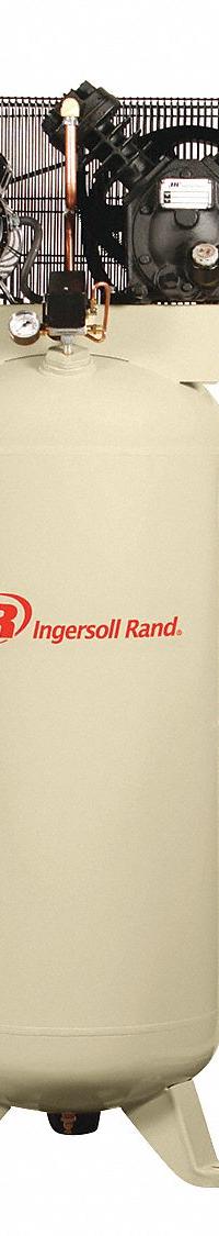 INGERSOLL RAND Electric Air Compressor: 5 hp, 2 Stage, Vertical, 60 gal, 14 cfm, 175 psi, 200V AC (MPN 2340L5-V-200/3). Key specifications — attr48430: INGERSOLL RAND; attr48445: 60 Hz; attr48448: Pressure Safety Valve; attr48450: 200V AC; attr48474: Three; attr48487: Vertical.