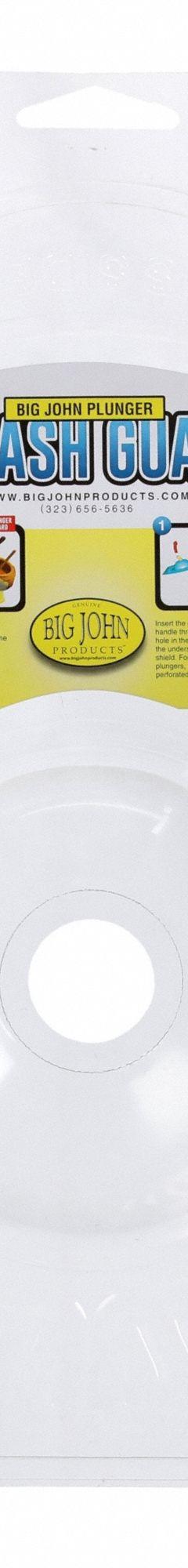 Plunger Splash Guard: Universal, Plastic, Clear, 18 in Overall Lg, 14 in Overall Wd, 3 PK (MPN PSG). Key specifications — Material: Plastic; Brand: BIG JOHN; Product Type: Plunger Splash Guard; Color: Clear; Compatible Brand: Universal; Compatible Series: Universal.