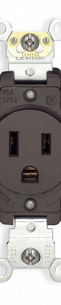 LEVITON Receptacle: Single, 5-15, Ivory, 125V AC, 15 A, 2 Pole / 3 Wire (MPN 5261-I)