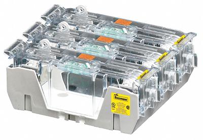 BUSSMANN Fuse Block: Open Block Design, 3 Pole, 250 V AC, Box Lug - Fuse Blocks for UL Class RK1 & RK5 Fuses