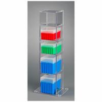 Lab Bench Vertical Organizer: 6 3/4 in Overall Wd, 20 3/4 in Overall Ht, 5 3/4 in Overall Lg, PETG (MPN 5VTORG). Key specifications — Material: PETG; Mounting Location: Benchtop; Color: Clear; Product Type: Lab Organizer; Total Holding Capacity: (5) Boxes of Tips; Brand: POLTEX.