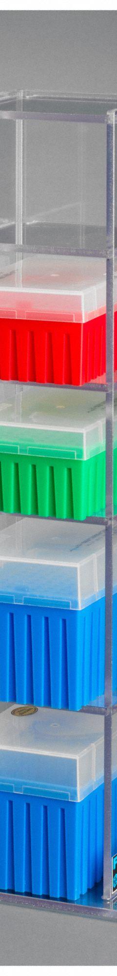 Lab Bench Vertical Organizer: 6 3/4 in Overall Wd, 20 3/4 in Overall Ht, 5 3/4 in Overall Lg, PETG (MPN 5VTORG). Key specifications — Material: PETG; Mounting Location: Benchtop; Color: Clear; Product Type: Lab Organizer; Total Holding Capacity: (5) Boxes of Tips; Brand: POLTEX.