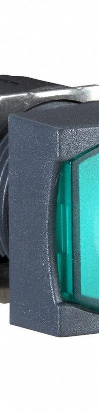 SCHNEIDER Flush Push Button: Green, 16 mm Mounting Size, Non-Metallic, Maintained (MPN ZB6CF3). Key specifications — Brand: SCHNEIDER; Action: Maintained; Series: XB6; Push Button Material Type: Non-Metallic.