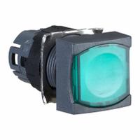 SCHNEIDER Flush Push Button: Green, 16 mm Mounting Size, Non-Metallic, Maintained (MPN ZB6CF3). Key specifications — Brand: SCHNEIDER; Action: Maintained; Series: XB6; Push Button Material Type: Non-Metallic.