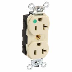 LEVITON Receptacle: Hospital Grade, Duplex, 5-20R, Ivory, 125V AC, 20 A, 2 Pole / 3 Wire (MPN M8300-HI)