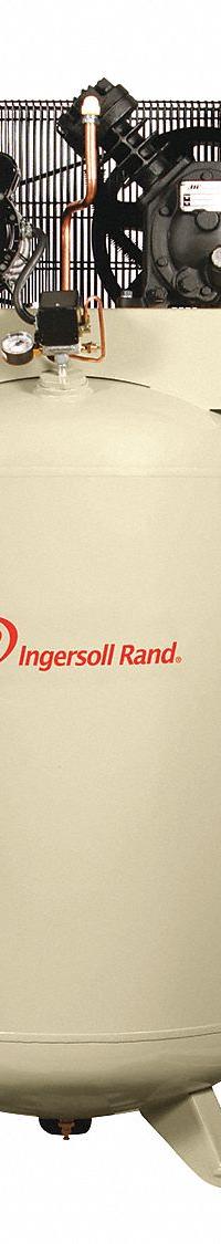 INGERSOLL RAND Electric Air Compressor: 5 hp, 2 Stage, Vertical, 80 gal, 14.3 cfm, 175 psi, 200V AC (MPN 2340N5-V-200/3). Key specifications — attr48430: INGERSOLL RAND; attr48445: 60 Hz; attr48448: Manual Drain Valve; attr48450: 200V AC; attr48474: Three; attr48487: Vertical.