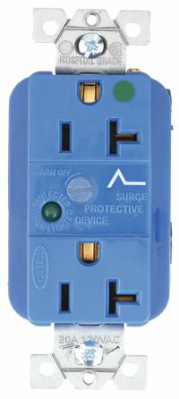 BRYANT Receptacle: Hospital Grade, Duplex, 5-20R, Blue, 125V AC, 20 A, 2 Pole / 3 Wire (MPN SP83A)
