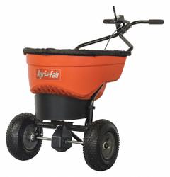 AGRI-FAB Manual Walk-Behind Spreader: Snow Removal and De-Icing, 130 lb Capacity, Steel, 10 ft (MPN 45-0548). Key specifications — Brand: AGRI-FAB; Frame Material: Steel; Spread Width - Maximum: 10 ft.