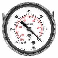 WINTERS Panel-Mount Vacuum Gauge: U-Clamp, 2 in Dial, 1/8 in NPT Male, Center Back, ±2-1-2% Accuracy (MPN P9U901424UC). Key specifications — Accuracy: ±2-1-2%; Brand: WINTERS; Vibration Resistance Properties: None; Gauge Wetted Parts: Brass / Bronze.