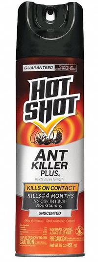 HOT SHOT Ant Killer: For Use On Crawling Insects, Aerosol Spray Can, 16 oz Container Size (MPN HG-4480). Key specifications — Brand: HOT SHOT; Container Type: Aerosol Spray Can; DEET Concentration: DEET-Free; Form: Aerosol Spray; Indoor/Outdoor Use: Indoor/Outdoor; Insect Group: Crawling; Targeted Insects: Ants.