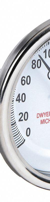 DWYER Dial Thermometer: 0°F to 240°F, ±2%Full Scale Accuracy, 4 in Stem Lg, 3 in Dial Dia (MPN BTLS34051). Key specifications — Accuracy: ±2 % Full Scale; Brand: DWYER.
