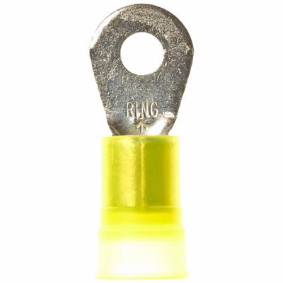 3M Ring Terminal: Yellow, Nylon Insulation, 1/4 in Stud Size, 4 AWG to 4 AWG Wire Sizes - Insulated Ring Terminals