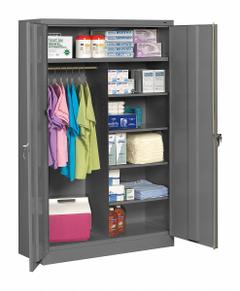 TENNSCO Storage Cabinet: 48 in x 24 in x 78 in, 5 Shelves, Swing Handle & Keyed, 22 ga Panel, Adj (MPN J2478C MED GREY). Key specifications — Shelf Adjustability: Adjustable; Base Type: Leveling; Cabinet Color: Medium Gray; For Use Outdoors: No; Frame Assembled: Unassembled; Cabinet Storage Components: Shelves; Brand: TENNSCO; Cabinet Style: Hanging Rod and Shelves.