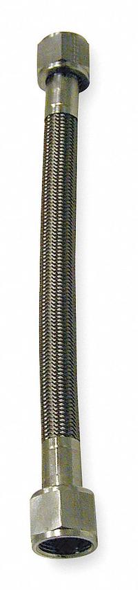 PTFE Hose Assembly: 3/8 in ID, 12 in Lg, Brass 9/16 in FJIC x Brass 9/16 in FJIC (MPN 1PCN9). Key specifications — Cover Material: 301 Stainless Steel; Tube Material: PTFE; Temperature Range: -65° to 450°F.