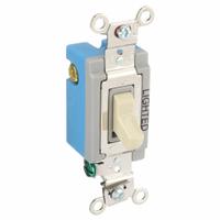 HUBBELL Wall Switch: Toggle Switch, 3-Way, Maintained, Ivory, 120/277V AC, 15 A (MPN HBL1203IL). Key specifications — Illuminated: Yes; Voltage Rating: 120/277V AC.