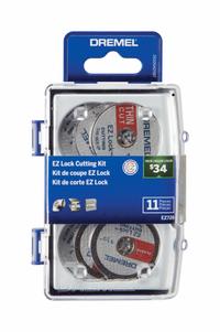 DREMEL Cutting Rotary Accessory Kit: Cutting Rotary Accessory Kit, 11 Pieces, Case Included (MPN EZ728-01). Key specifications — attr1097321: (3) EZ476 1-1/2 in EZ Lock Cut-Off Wheels; attr1097325: Case Included; attr1097330: DREMEL.