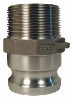 Cam and Groove Adapter: 2 1/2 in Coupling Size, 2-1/2 in -8 Thread Size, 3 25/32 in Overall Lg, MNPT (MPN G250-F-SS). Key specifications — Thread Size: 2-1/2 in -8; Fitting Type: MNPT; Includes Locking Arm: No; Body Material: 316 Stainless Steel; Brand: DIXON VALVE & COUPLING.