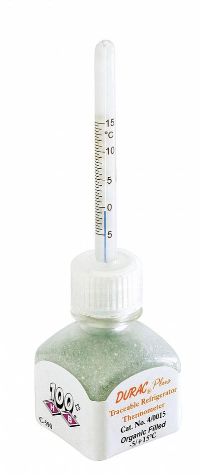DURAC PLUS Bottle Thermometer: 50°C to 200°C, +/-2.5°C/+/-5°C Above 100°C - Analog Bottle Thermometers for Lab Ovens