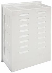 APPROVED VENDOR Universal Thermostat Guard: Hinged, Off-White, Ring Base/Solid Base, Single Wall (MPN 13J048). Key specifications — Base Type: Solid Base; Cover Type: Hinged; Brand: APPROVED VENDOR; Thermostat Guard Cover Color: Off-White; Inside HxWxD: 8-5/8 in H x 6-3/4 in W x 3 in D; Guard Construction: Single Wall; Outside HxWxD: 9-3/16 in H x 7-1/4 in W x 3-5/16 in D.