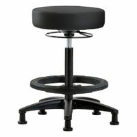 Stool: Vinyl, Ht Range 24 1/2 in to 34 1/2 in, 17 in Seat Wd, 17 in Seat Dp, 5 Glides, 0 Casters (MPN BR-VHBSO-RG-BF-RG-8540). Key specifications — Brand: APPROVED VENDOR; Foot Support: Yes; Base Material: Fiberglass; ESD-Safe: Not ESD Safe; Number of Casters: 0.