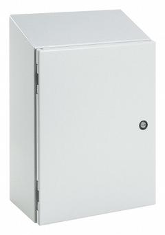 HOFFMAN Sloped Top Enclosure: Steel, 36 in x 30 in x 10 in, NEMA 12/13/4, Solid Cover, Hinged (MPN CSD363010ST). Key specifications — Closure Method: 1/4-Turn Latch; Brand: HOFFMAN; Knockouts: Not Included.