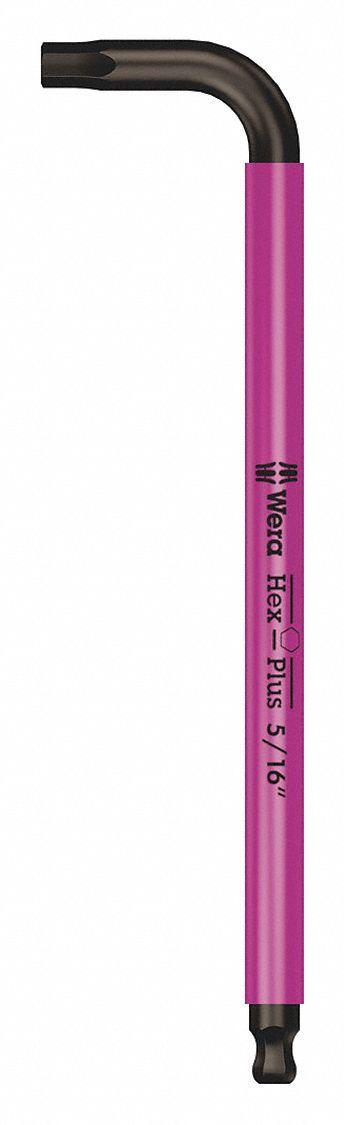 WERA Hex Key: 1 Ball Ends, 5/16 in Tip Size, SAE, Long, Alloy Steel, Black Oxide - L-Shaped Hex Keys