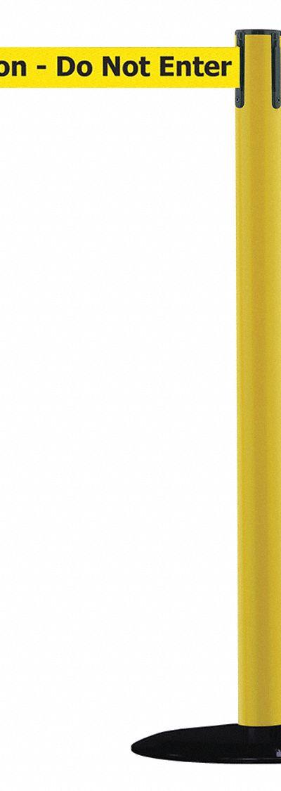 TENSABARRIER Barrier Post with Belt: Yellow - Message Retractable Belt Post Barriers