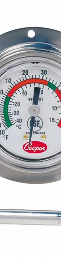 COOPER Cap Back: -40°F to 60°F /-40°C to 15.6°C, ±2°F/1°C @ 10 to 40°F/-12 to 4.5°C, 2 in Dial Dia (MPN 6812-01-3). Key specifications — Brand: COOPER; Accuracy: ±2 °F/1 °C @ 10 to 40 °F/-12 to 4.5 °C.