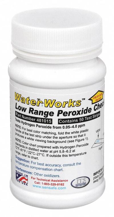 INDUSTRIAL TEST SYSTEMS Test Strips: Peroxide, 0.05 to 4 ppm Peroxide, Strip, 50 Tests - Single-Parameter Test Strips