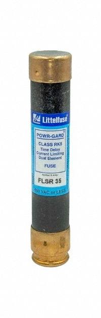 LITTELFUSE Fuse: Class RK5, FLSR Series, Time-Delay, 35 A, 600 V AC, 300 V DC, Non-Indicating (MPN FLSR035). Key specifications — Series: FLSR.