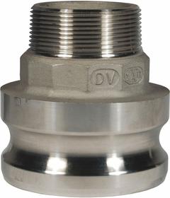 Cam and Groove Adapter: 2 in Coupling Size, 1-1/2 in -11-1/2 Thread Size, 3 7/8 in Overall Lg, MNPT (MPN 2015-F-SS). Key specifications — Thread Size: 1-1/2 in -11-1/2; Fitting Type: MNPT; Includes Locking Arm: No; Body Material: 316 Stainless Steel; Brand: DIXON VALVE & COUPLING.