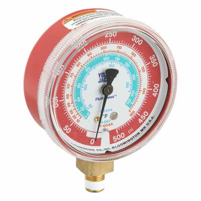 YELLOW JACKET High Side Gauge: High Side Gauge, 0 psi to 500 psi, Non-Liquid Filled - Analog High Side Pressure Gauges