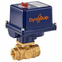 DYNAQUIP CONTROLS Electrically Actuated Three-Way Ball Valve: 1 1/4 in, Brass, 120V AC, L Flow (MPN EYHG6AUE25). Key specifications — Included Mounting: ISO 5211 Actuator Mounting Pad; Brand: DYNAQUIP CONTROLS; Actuator Features: Position Indicator.