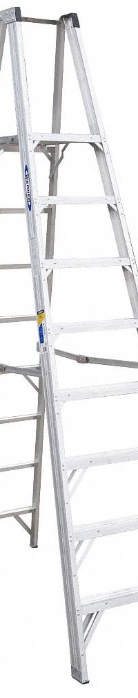 WERNER Platform Stepladder: 8 ft Ladder Size, Aluminum, 375 lb Load Capacity, 46 lb Wt (MPN P408). Key specifications — Brand: WERNER; Included Features: Guard Rail.