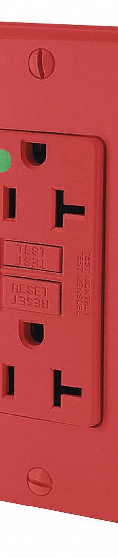 LEVITON GFI Receptacle: Hospital Grade Fed. Spec., Decorator Duplex, 5-20R, Red, GFCI, 125V AC, 20 A (MPN GFNT2-HGR)