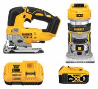 DEWALT Cordless Tool Combination Kit: 2 Tools, Jigsaw, 20 V DC Volt, Battery Included, 20V MAX* XR® (MPN DCK201P1). Key specifications — attr1176460: Jigsaw.