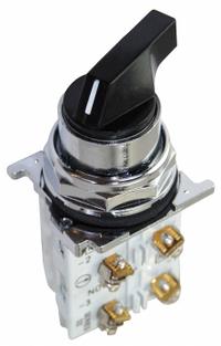 EATON Selector Switch: 30 mm Panel Mounting Size, 3 Positions, Extended Lever, 2NO/2NC, Metallic (MPN 10250T22LB). Key specifications — AC Contact Rating: 10 A @ 600 V; Action: Maintained/Maintained/Maintained; Cam: 3; DC Contact Rating: 5 A @ 250 V; Hazardous Location Specification: Not Rated; Operator Head Material: Polymer; Operator Head Type: Long-Handled Knob; Operator Illumination: Non-Illuminated.