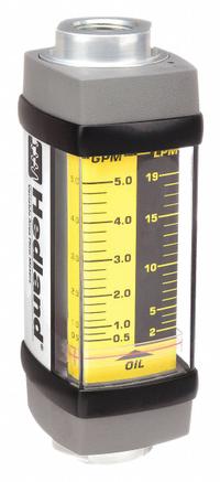 HEDLAND Mechanical Flowmeter: Petroleum Fluid Meter, Scale, Variable Area, Inline, Universal, SAE (MPN H600A-005). Key specifications — Display Type: Scale; O-Ring Material: Viton; Includes Flow Rate Adjustment Knob: No; Includes Pressure Guage: No; Mounting Orientation: Universal; Unit Of Measure: Liters; Brand: HEDLAND; Accuracy: +/-2%.