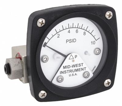 MIDWEST INSTRUMENT Differential Pressure Gauge: Back, 1/4 in NPT Female, ±3-2-3% Gauge Accuracy - Medium & High Operating Pressure Differential Gauges