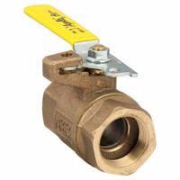 APOLLO Manual Two-Way Ball Valve: 1 1/2 in, Bronze, Straight, FNPT x FNPT, Std Port, Two-Piece, PTFE (MPN 75-107-41). Key specifications — Brand: APOLLO; Handle: Locking Lever.