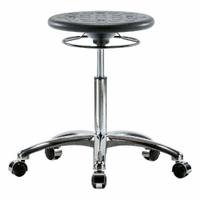 Stool: Polyurethane, Ht Range 19 1/4 in to 27 in, 13 in Seat Wd, 13 in Seat Dp, 0 Glides, 5 Casters (MPN IPMBSO-CR-NF-CC-BLK). Key specifications — Brand: APPROVED VENDOR; Foot Support: No; Base Material: Aluminum; ESD-Safe: Not ESD Safe; Number of Casters: 5.