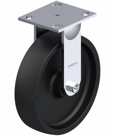 APPROVED VENDOR Plate Caster: Rigid, No Brake, Nylon, 8 in Wheel Dia, 2 in Wheel Wd, Slot - Medium-Duty Plate Casters