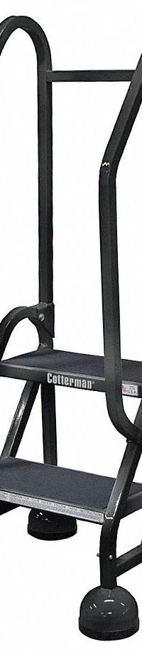 COTTERMAN Rolling Ladder: 1.5 ft Platform Ht, Partially Assembled, Steel, Wt-Actuated Auto-Lock (MPN ST-221 A2 C7 P5). Key specifications — Includes Handrails: Handrails Included; Material: Steel; Brand: COTTERMAN; Color: Black.